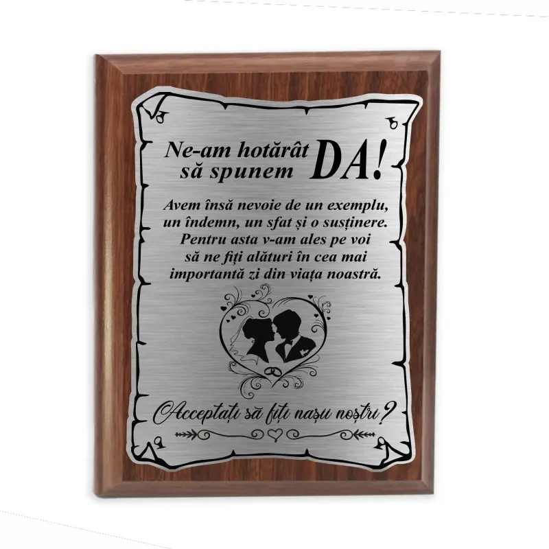 Ne-am hotarat sa spunem da, placheta lemn personalizata prin gravura